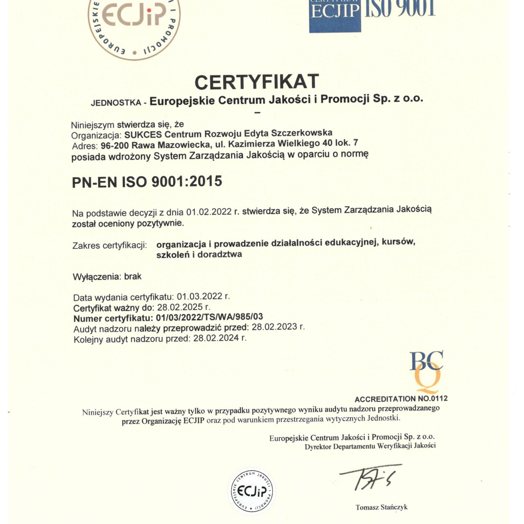 ISO 9001,aktualny